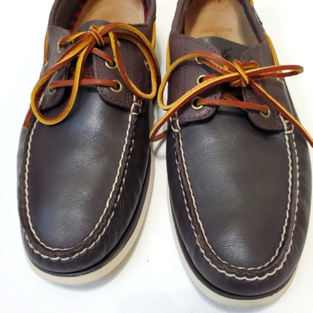 Polo by Ralph Lauren Brown Leather Boat Shoes with Tan Laces